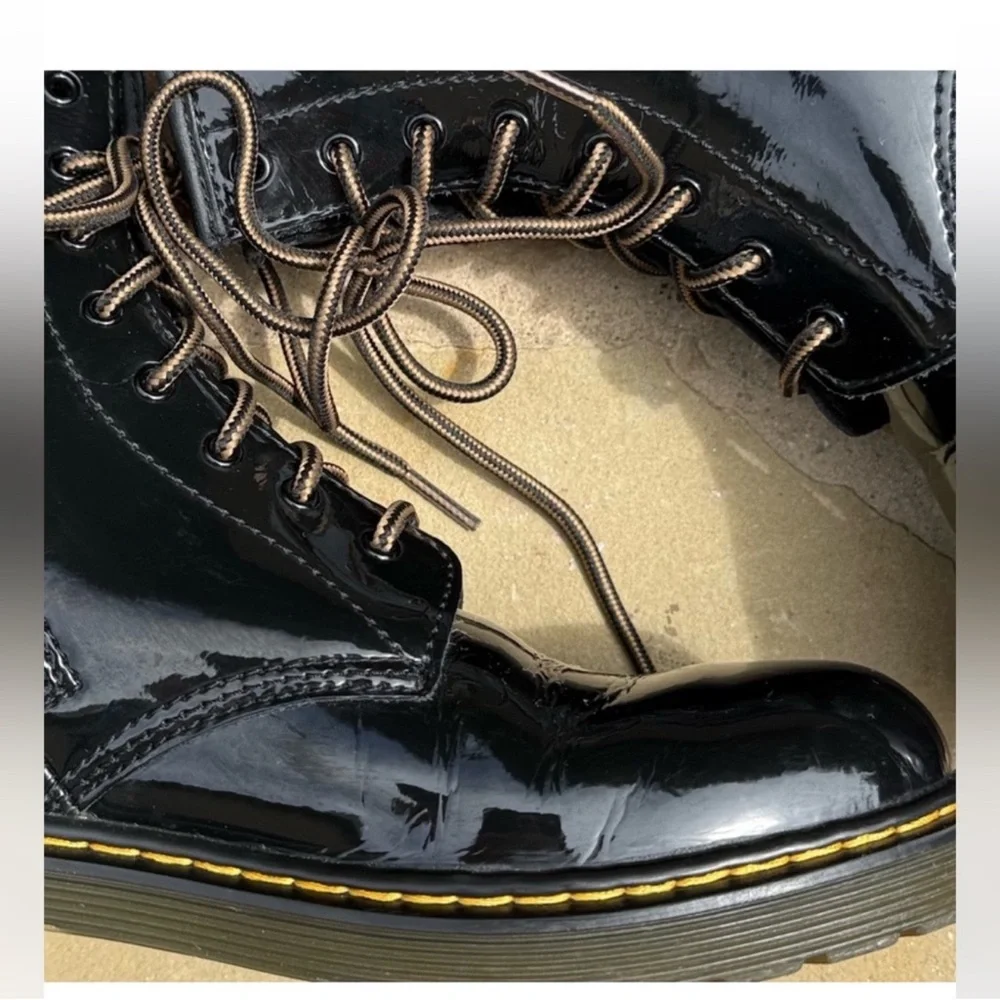 Dr. Martens 1460 Youth Black Patent Leather Side Zip Boots Size‎ 6